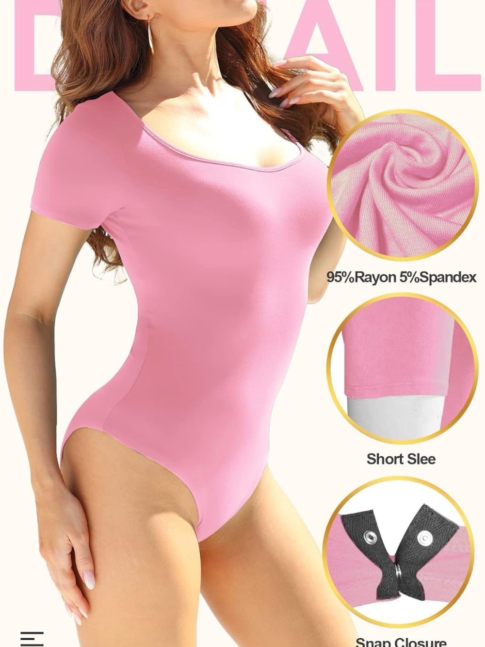 Women’s Scoop Neck Slim Fit Stretchy Casual Bodysuit Top - Picture 4 of 4